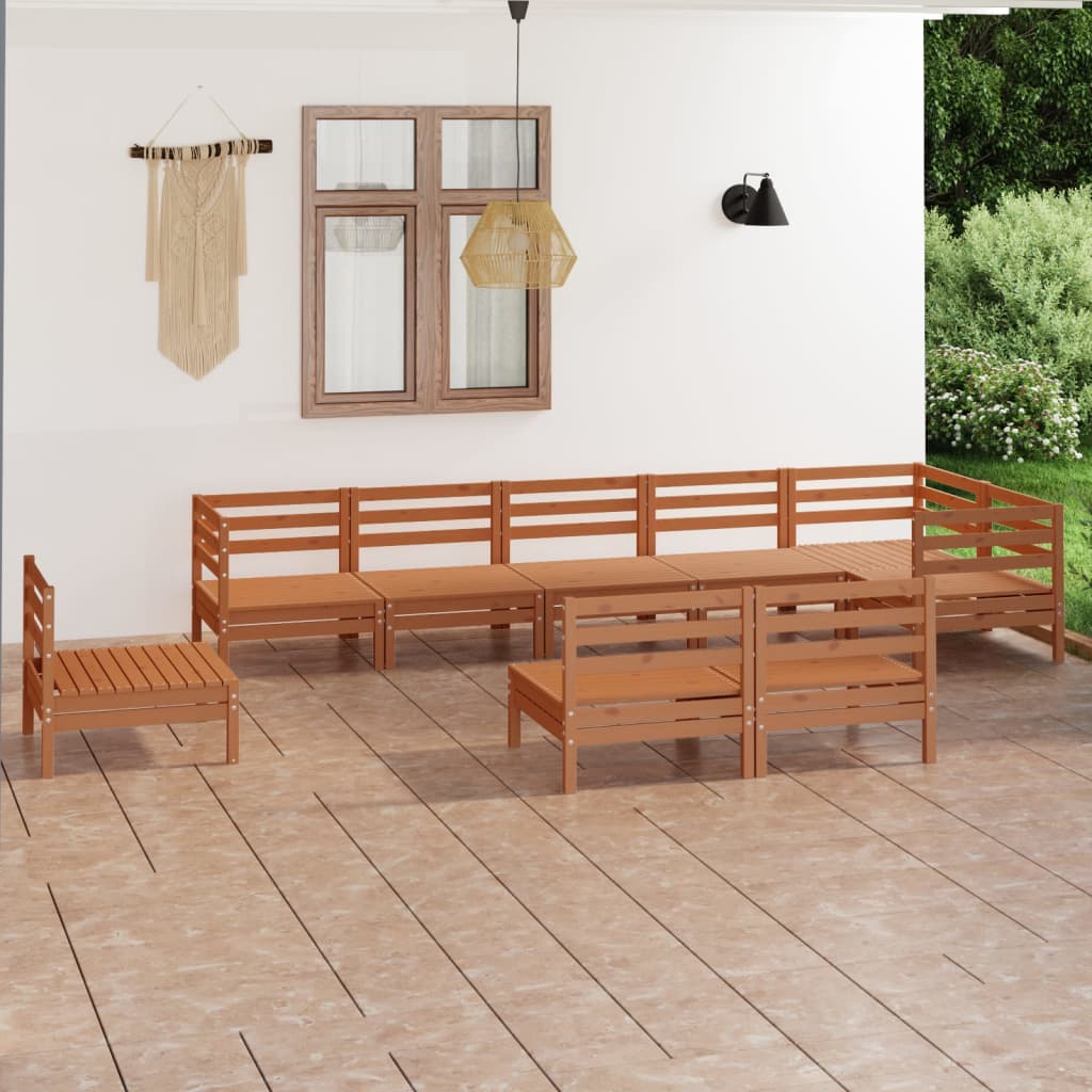 9 Piece Garden Lounge Set Solid Pinewood Honey Brown