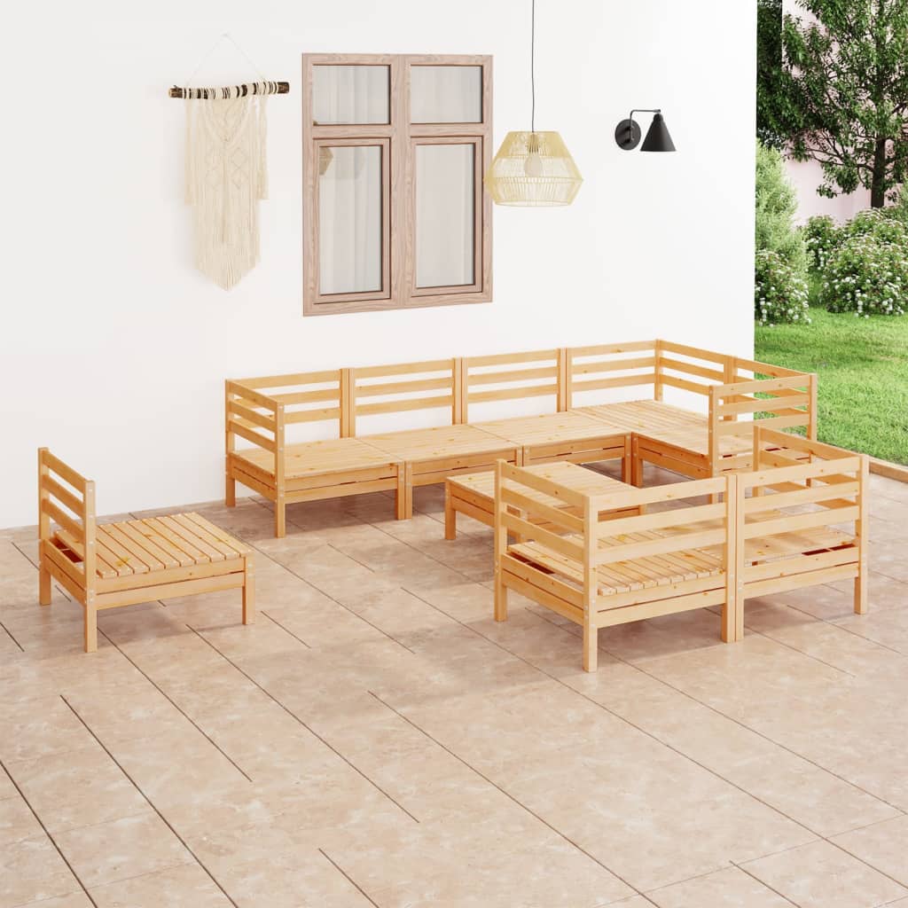 9 Piece Garden Lounge Set Solid Pinewood