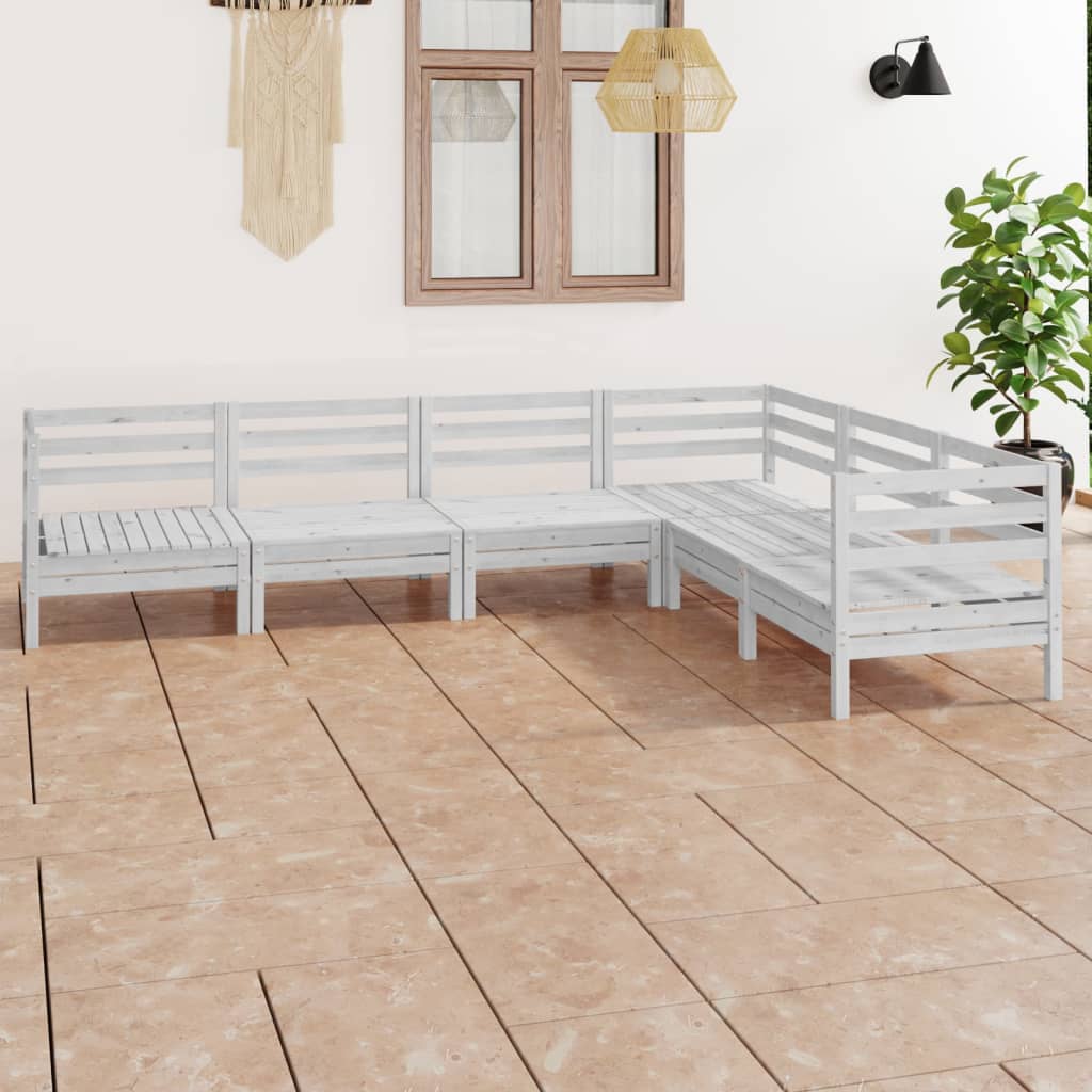 6 Piece Garden Lounge Set Solid Pinewood White