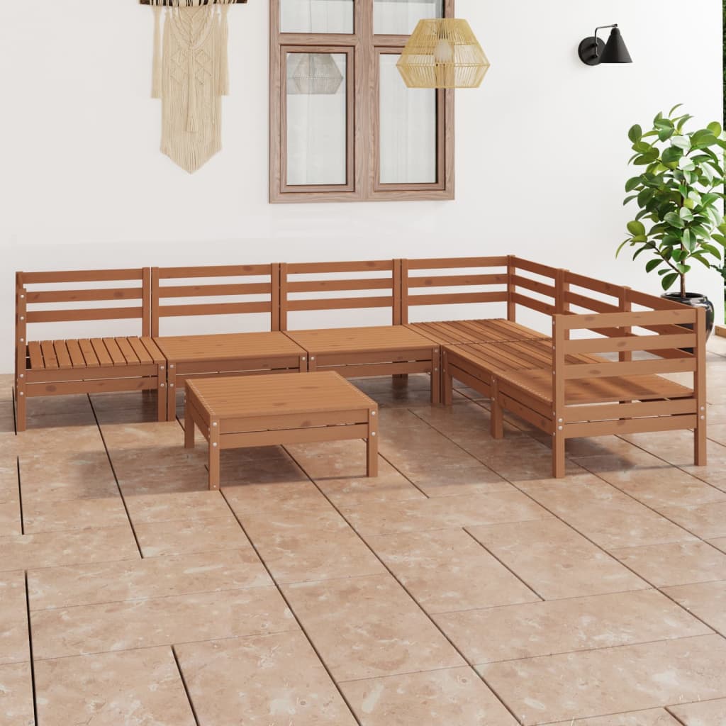 7 Piece Garden Lounge Set Solid Pinewood Honey Brown