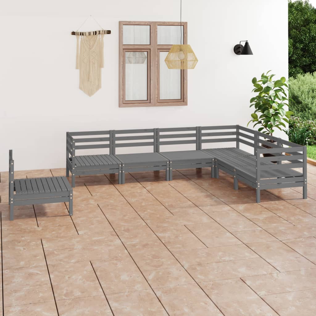 7 Piece Garden Lounge Set Solid Pinewood Grey