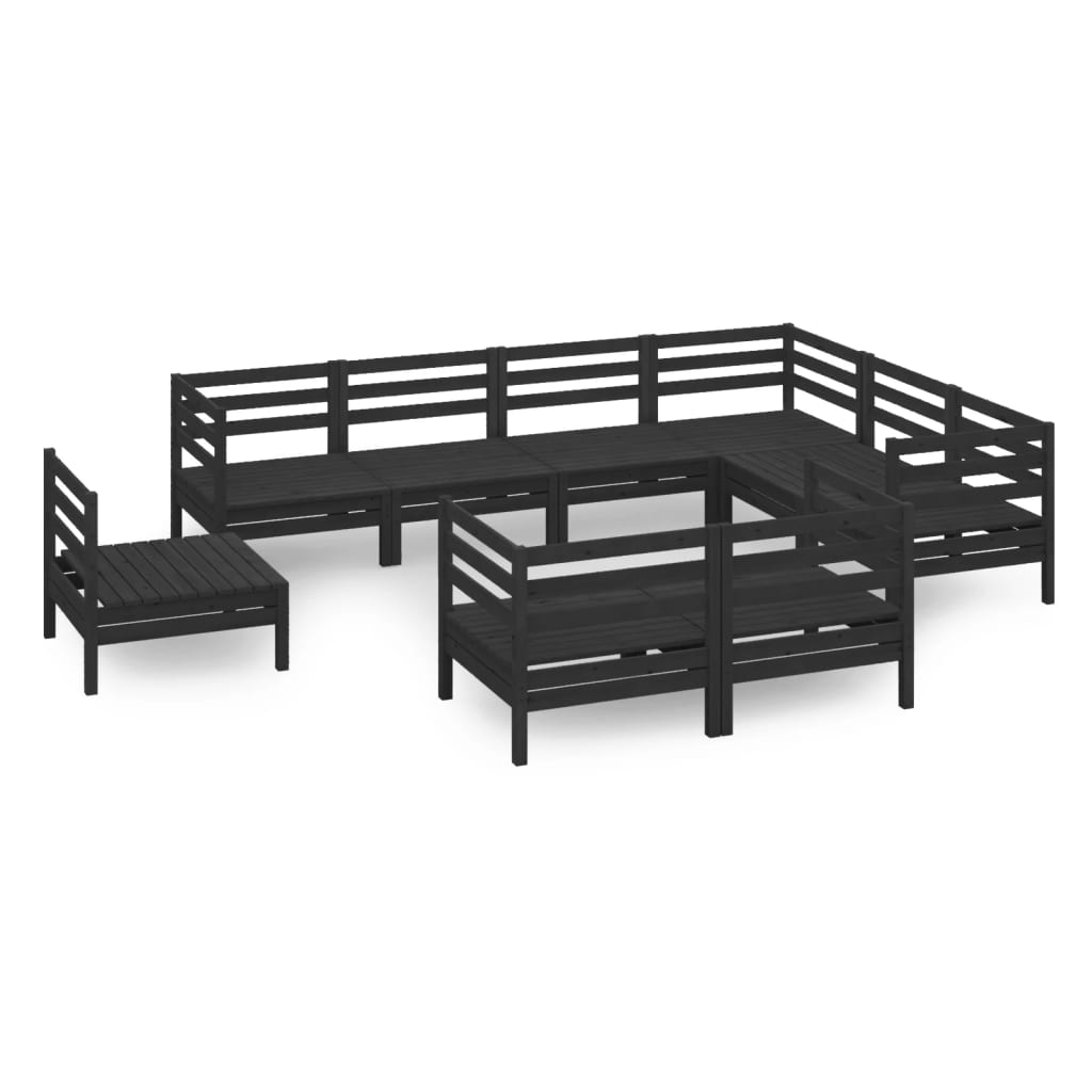 9 Piece Garden Lounge Set Solid Pinewood Black