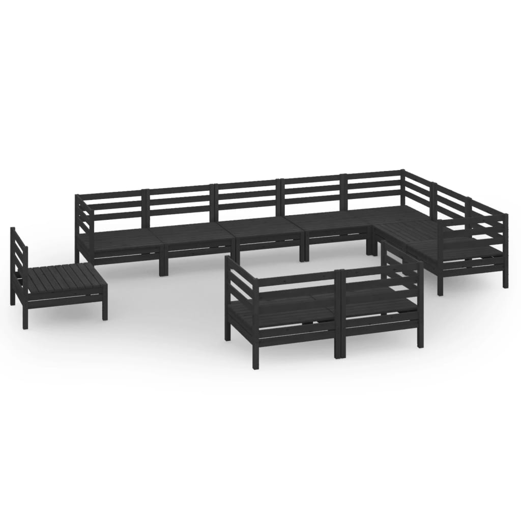 10 Piece Garden Lounge Set Solid Pinewood Black