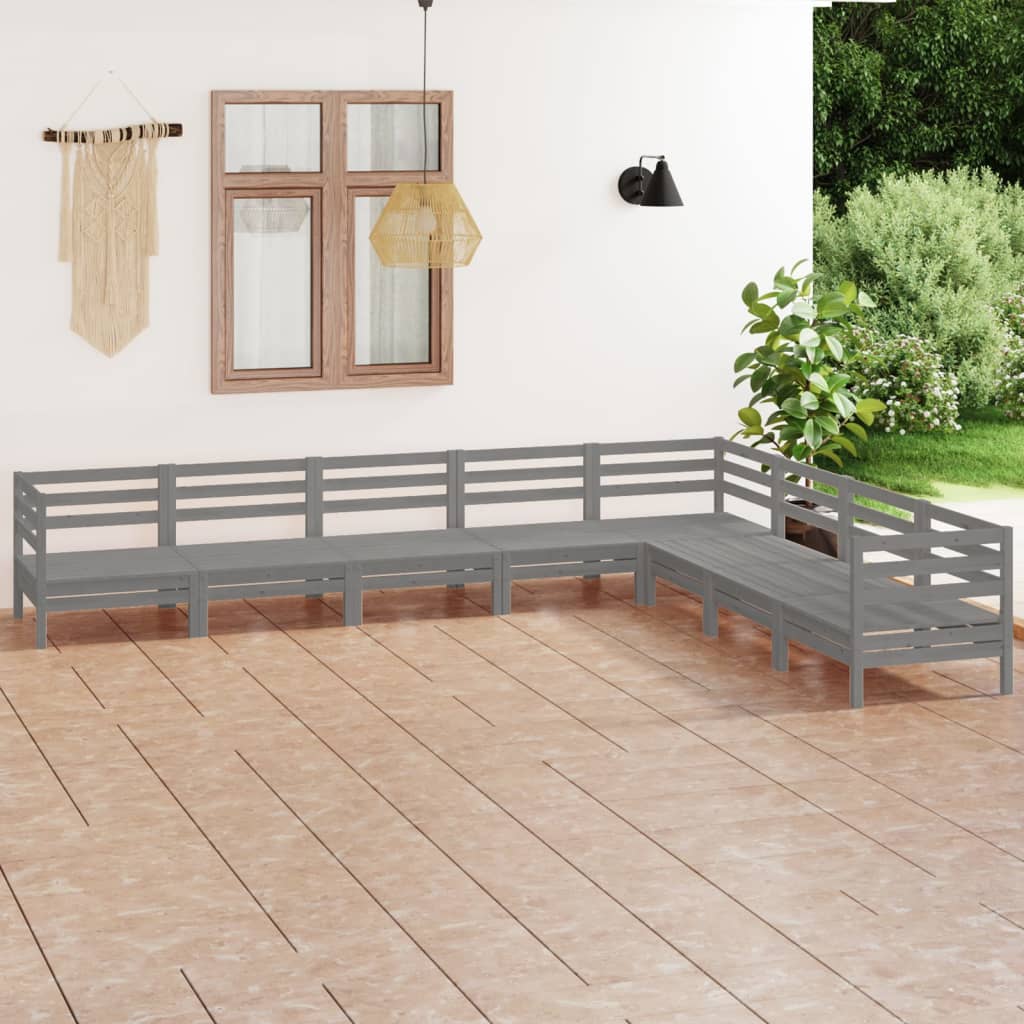 8 Piece Garden Lounge Set Solid Pinewood Grey