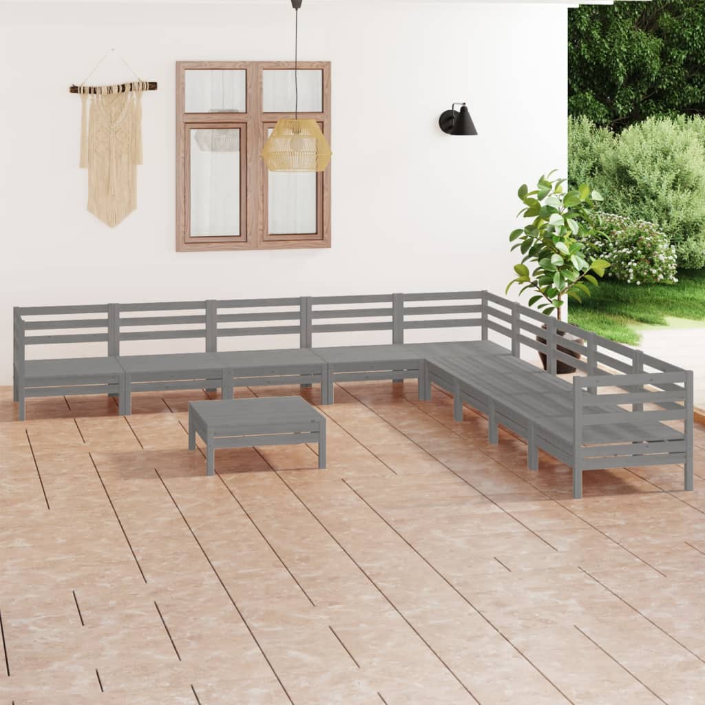 10 Piece Garden Lounge Set Solid Pinewood Grey