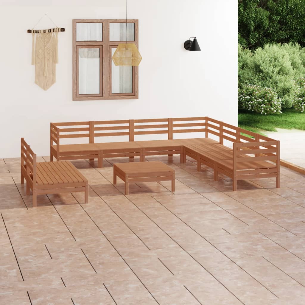 10 Piece Garden Lounge Set Solid Pinewood Honey Brown