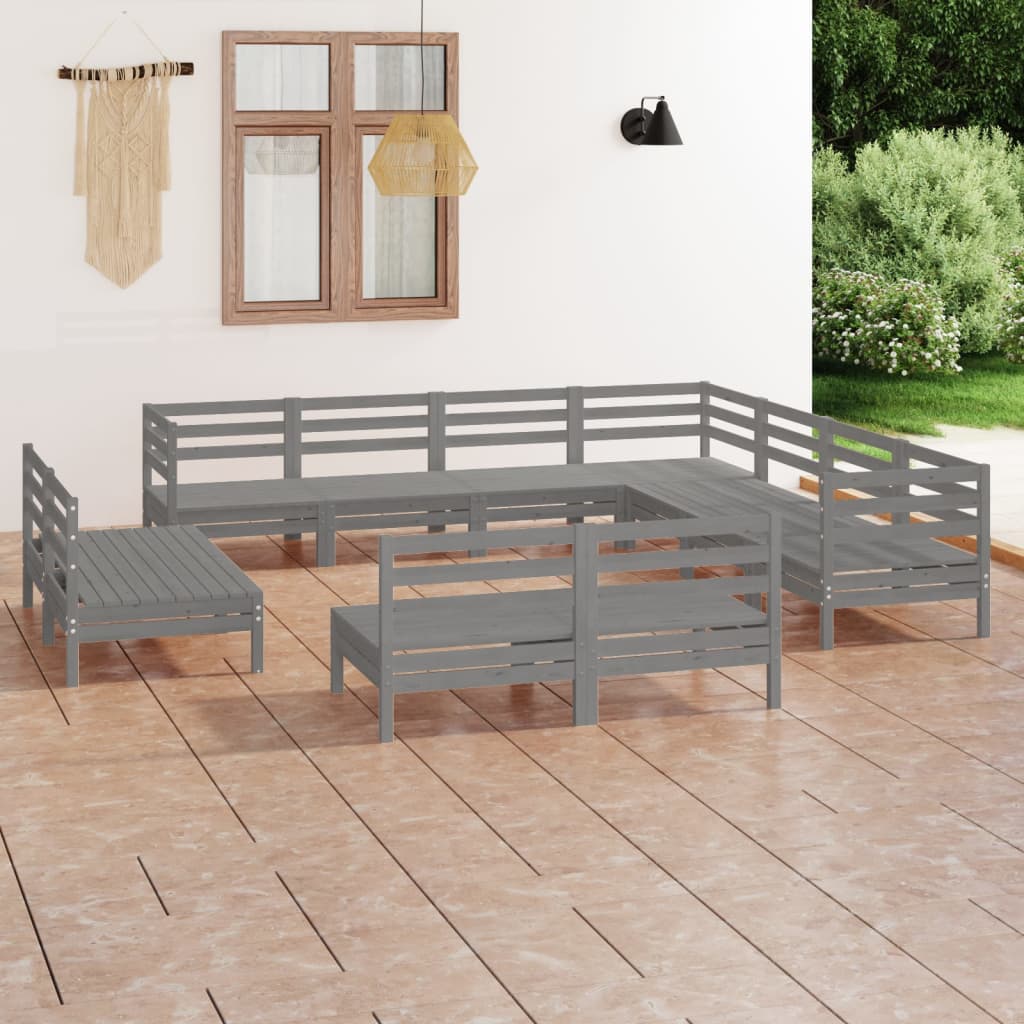 11 Piece Garden Lounge Set Solid Pinewood Grey