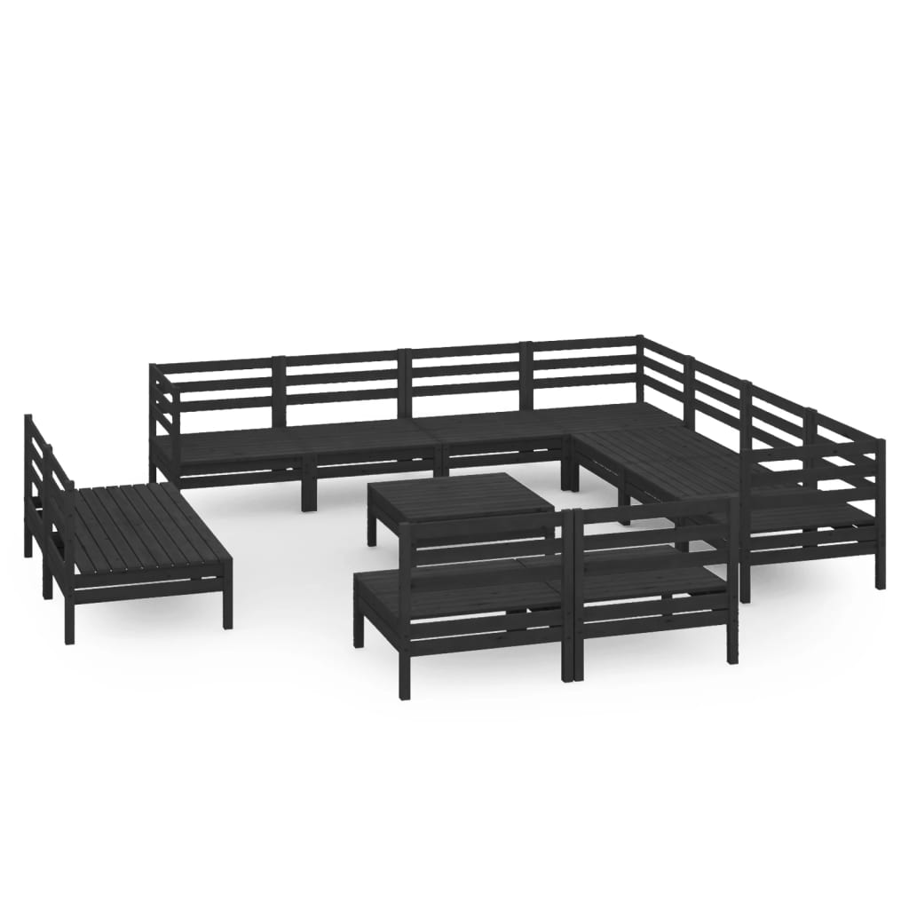 12 Piece Garden Lounge Set Solid Pinewood Black
