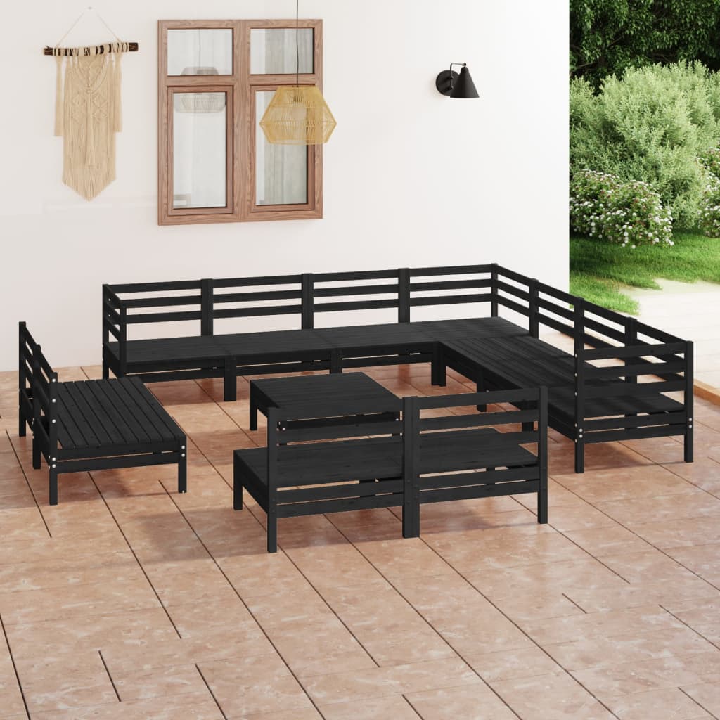 12 Piece Garden Lounge Set Solid Pinewood Black