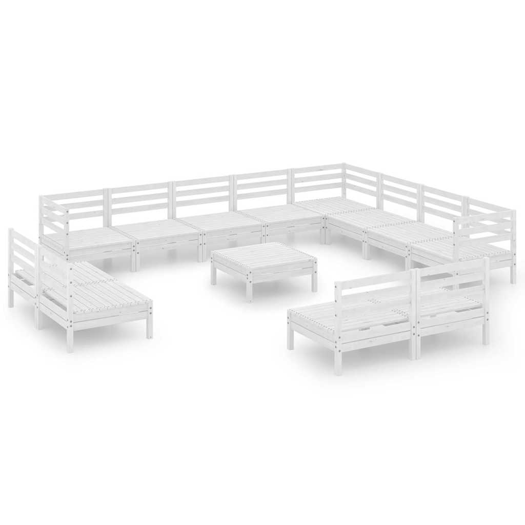 13 Piece Garden Lounge Set Solid Wood Pine White