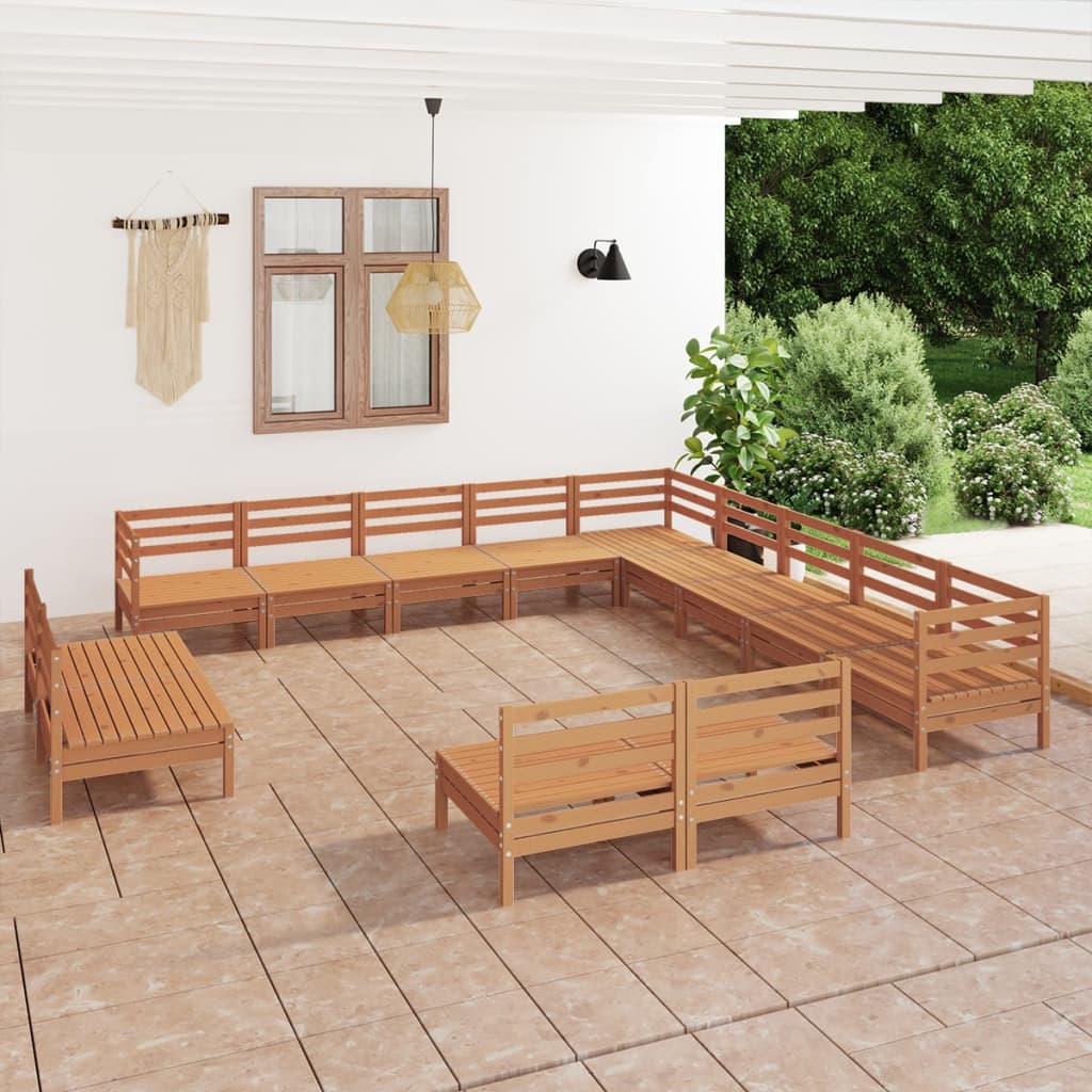 13 Piece Garden Lounge Set Solid Pinewood Honey Brown