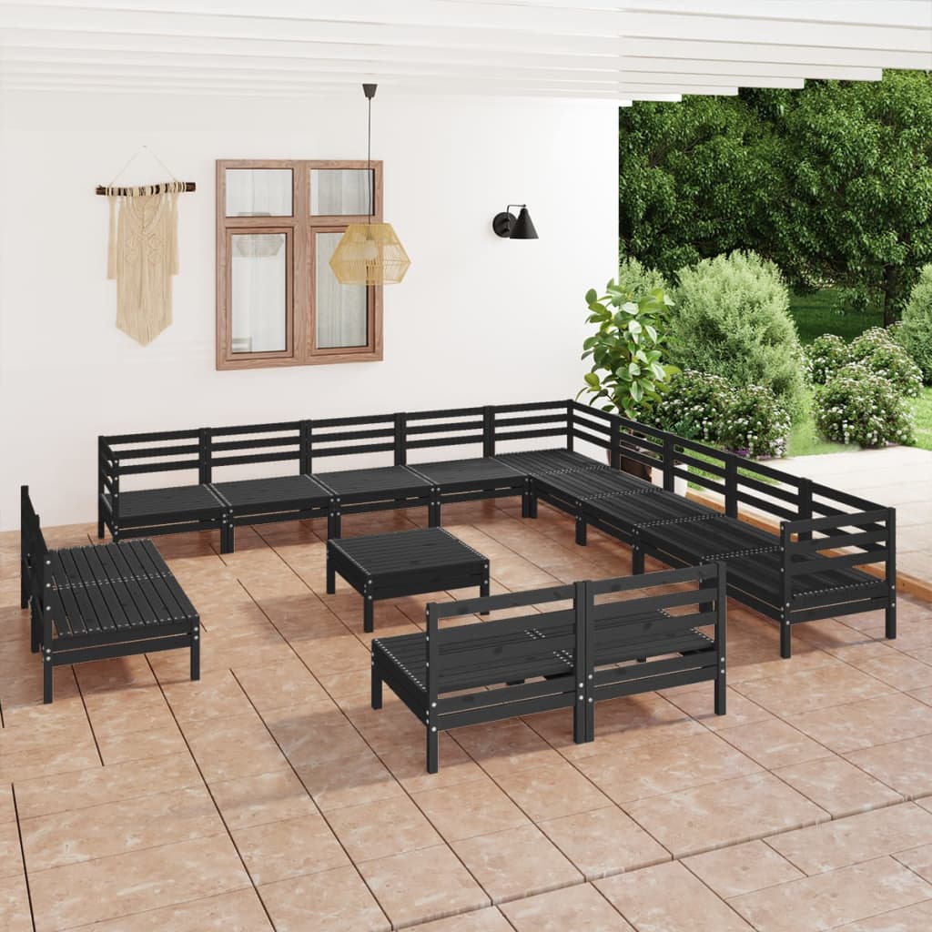 14 Piece Garden Lounge Set Solid Pinewood Black