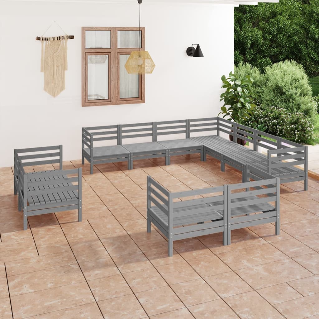 11 Piece Garden Lounge Set Solid Pinewood Grey