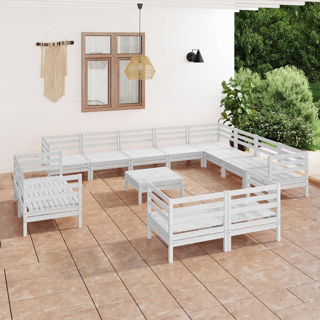 13 Piece Garden Lounge Set Solid Pinewood White