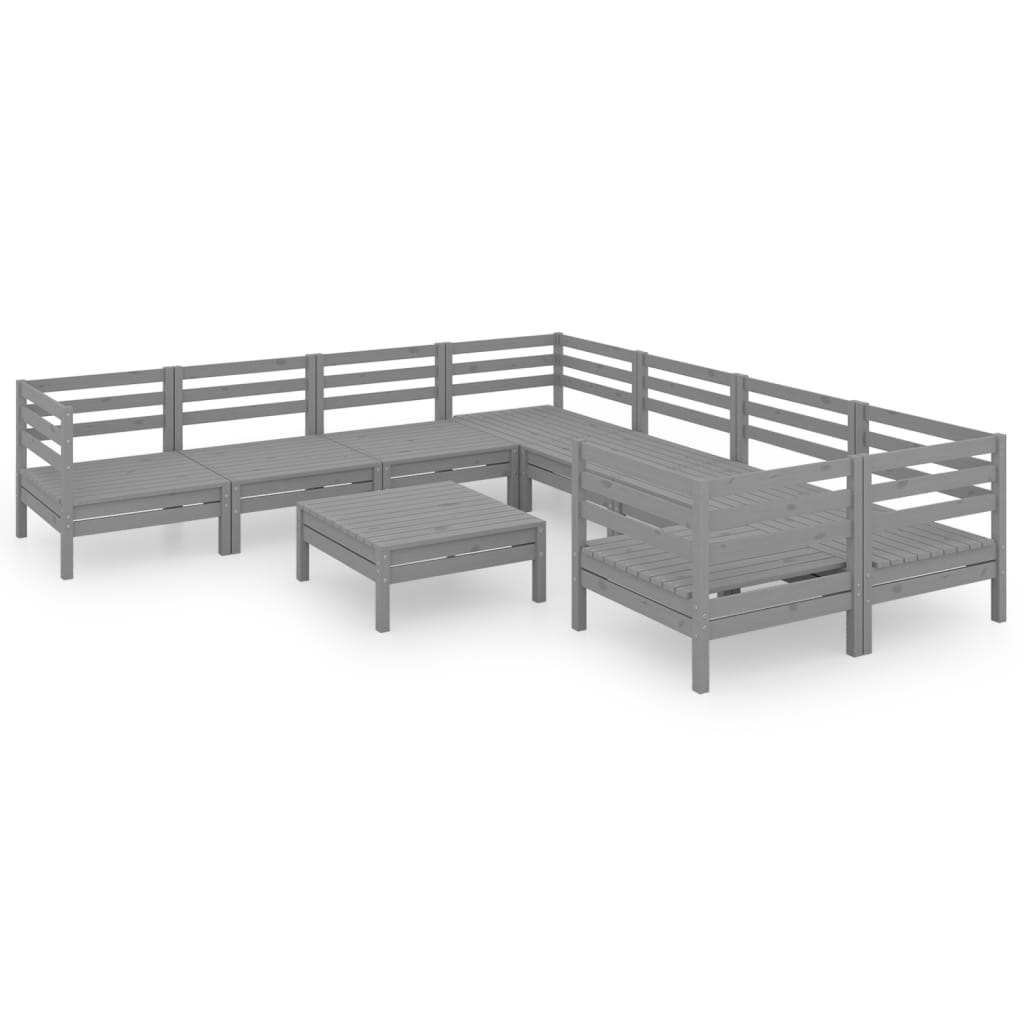 9 Piece Garden Lounge Set Grey Solid Pinewood