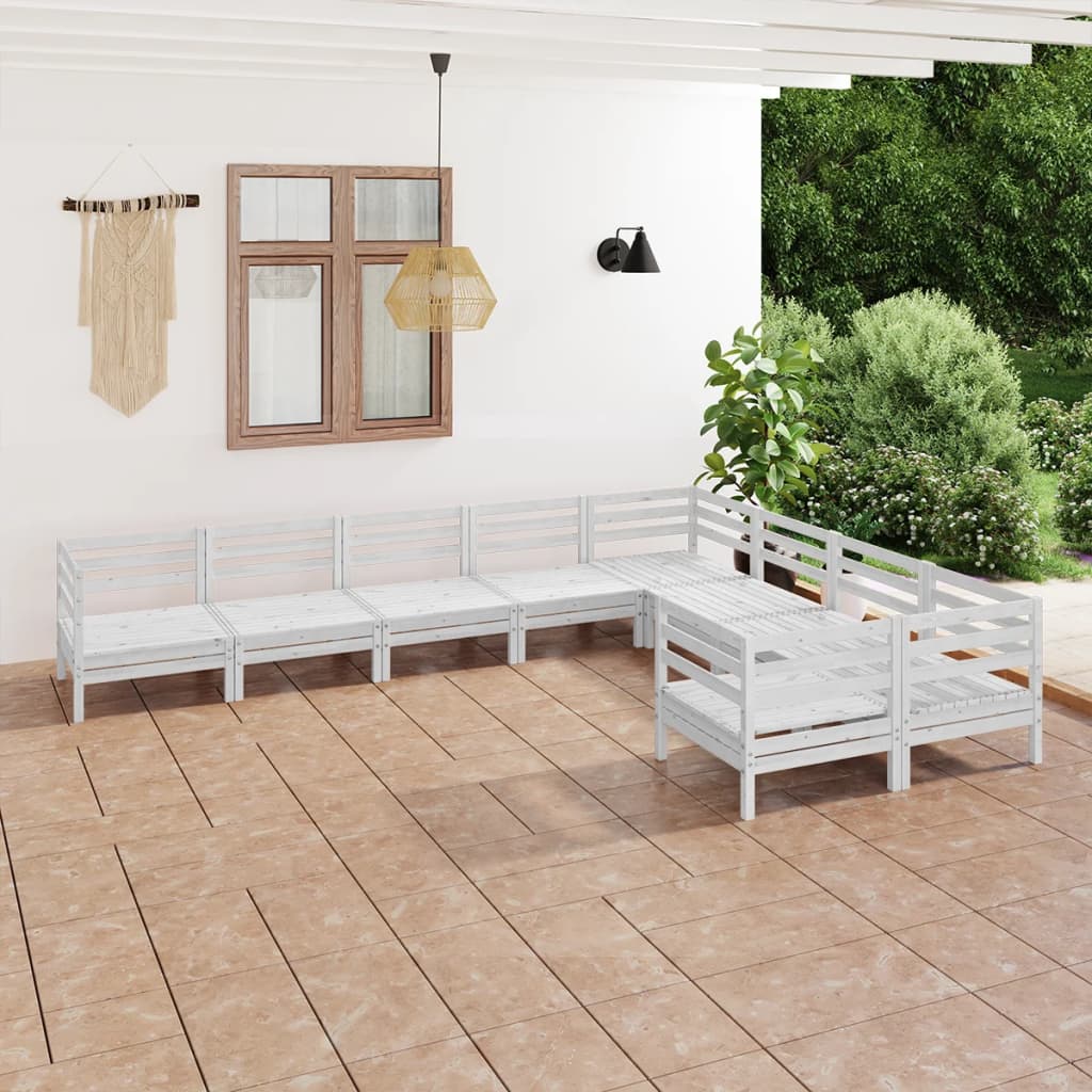 9 Piece Garden Lounge Set White Solid Pinewood