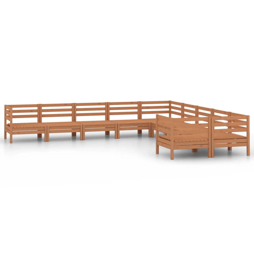 10 Piece Garden Lounge Set Honey Brown Solid Pinewood