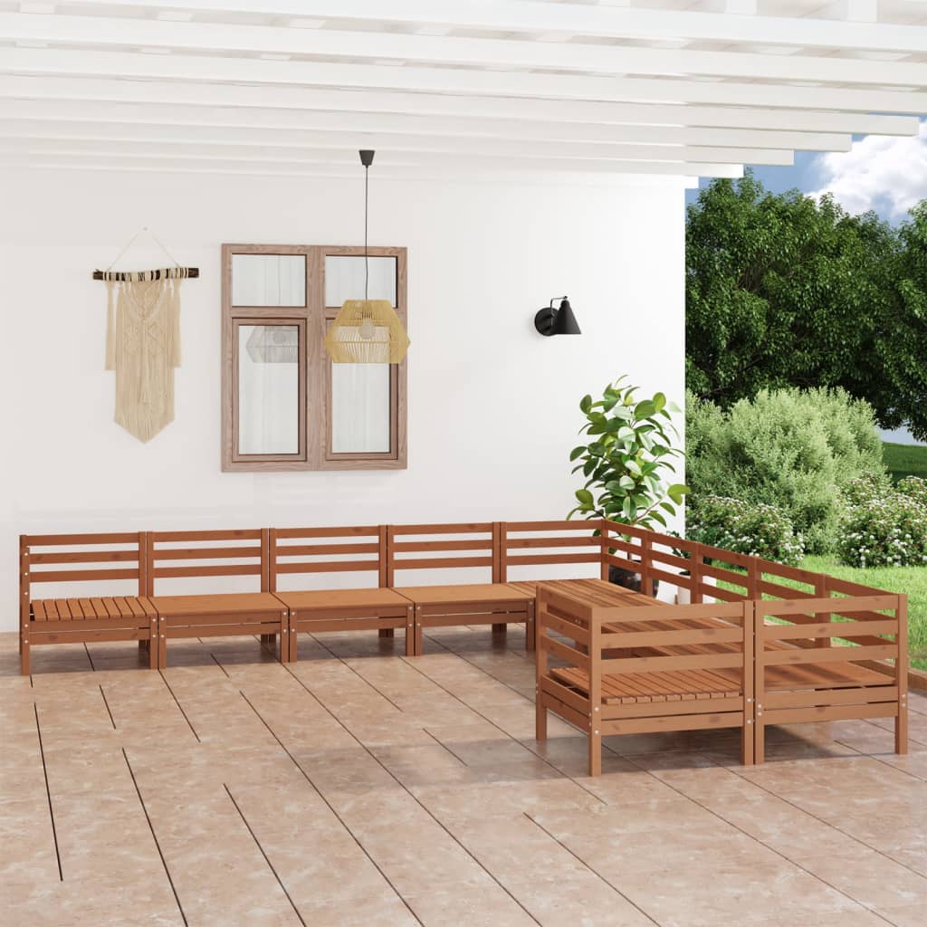 10 Piece Garden Lounge Set Honey Brown Solid Pinewood