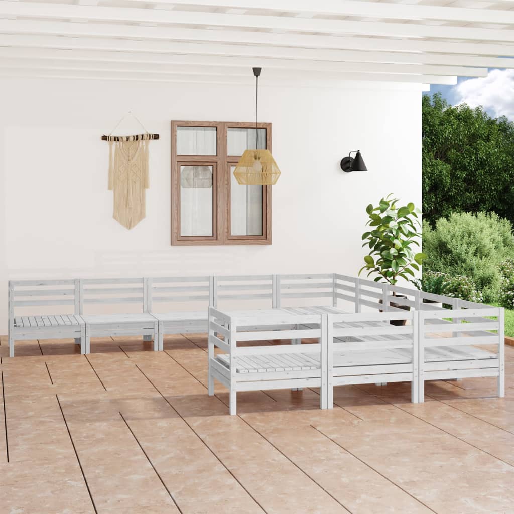 11 Piece Garden Lounge Set White Solid Pinewood