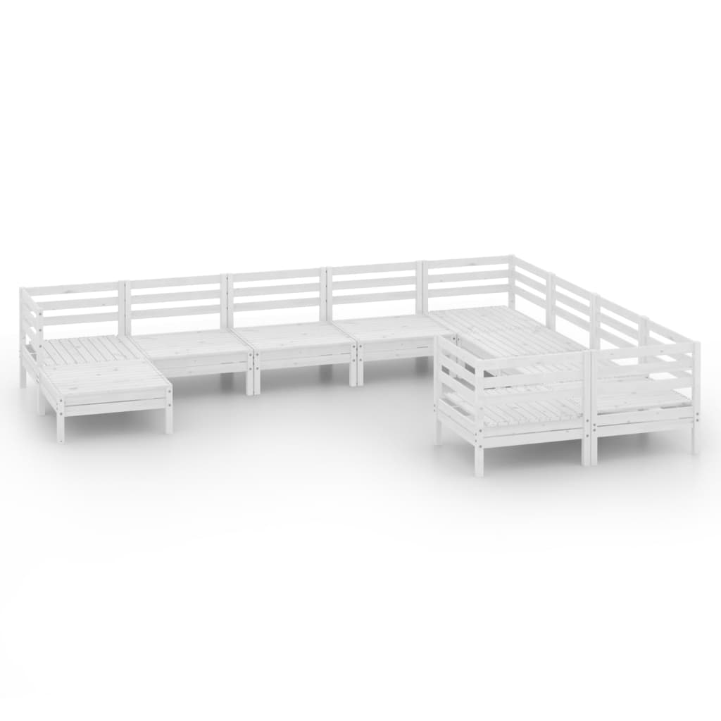 10 Piece Garden Lounge Set White Solid Pinewood