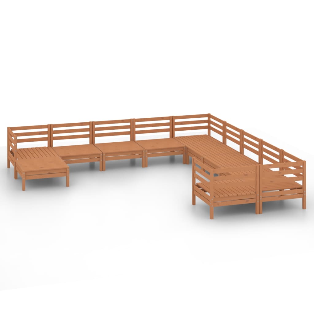 11 Piece Garden Lounge Set Honey Brown Solid Pinewood