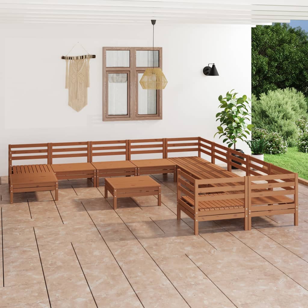 12 Piece Garden Lounge Set Honey Brown Solid Pinewood
