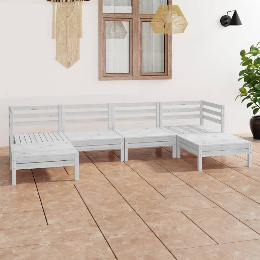 6 Piece Garden Lounge Set White Solid Pinewood
