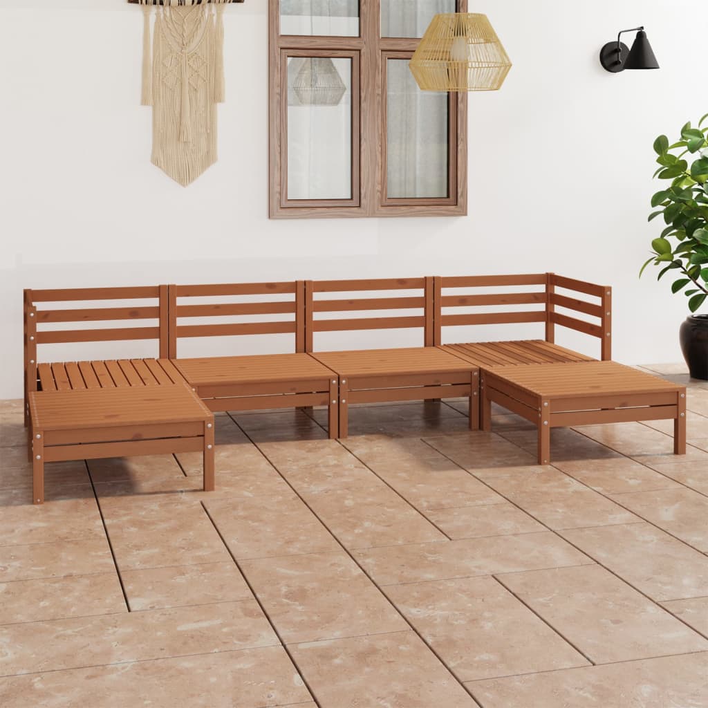 6 Piece Garden Lounge Set Honey Brown Solid Pinewood