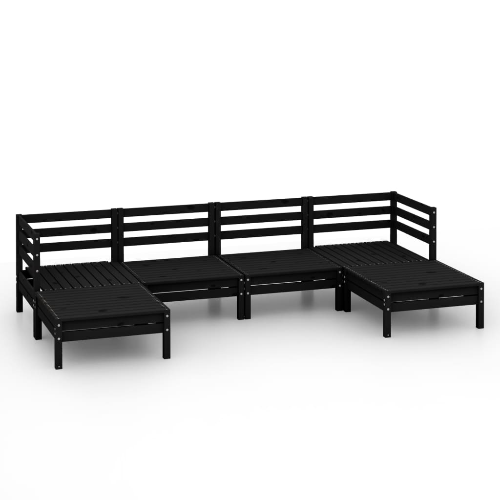 6 Piece Garden Lounge Set Black Solid Pinewood