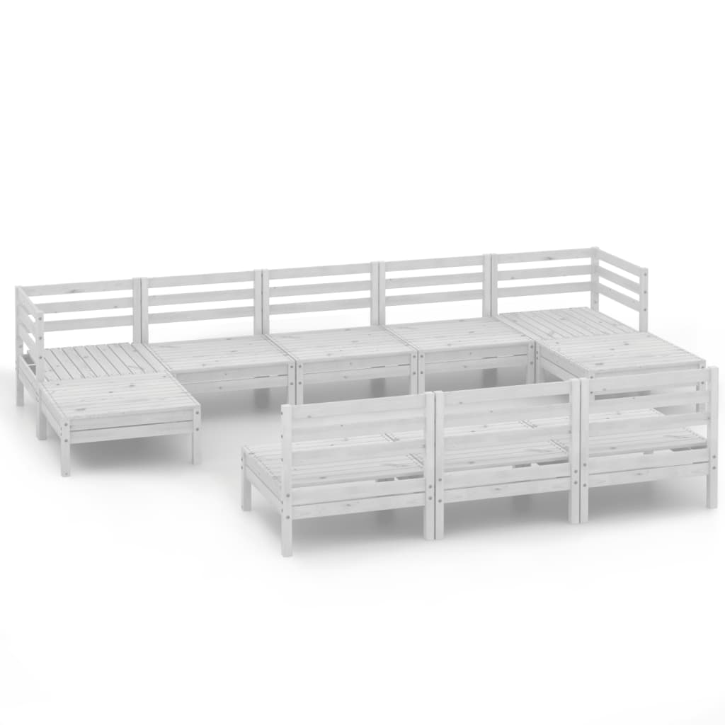 10 Piece Garden Lounge Set White Solid Pinewood