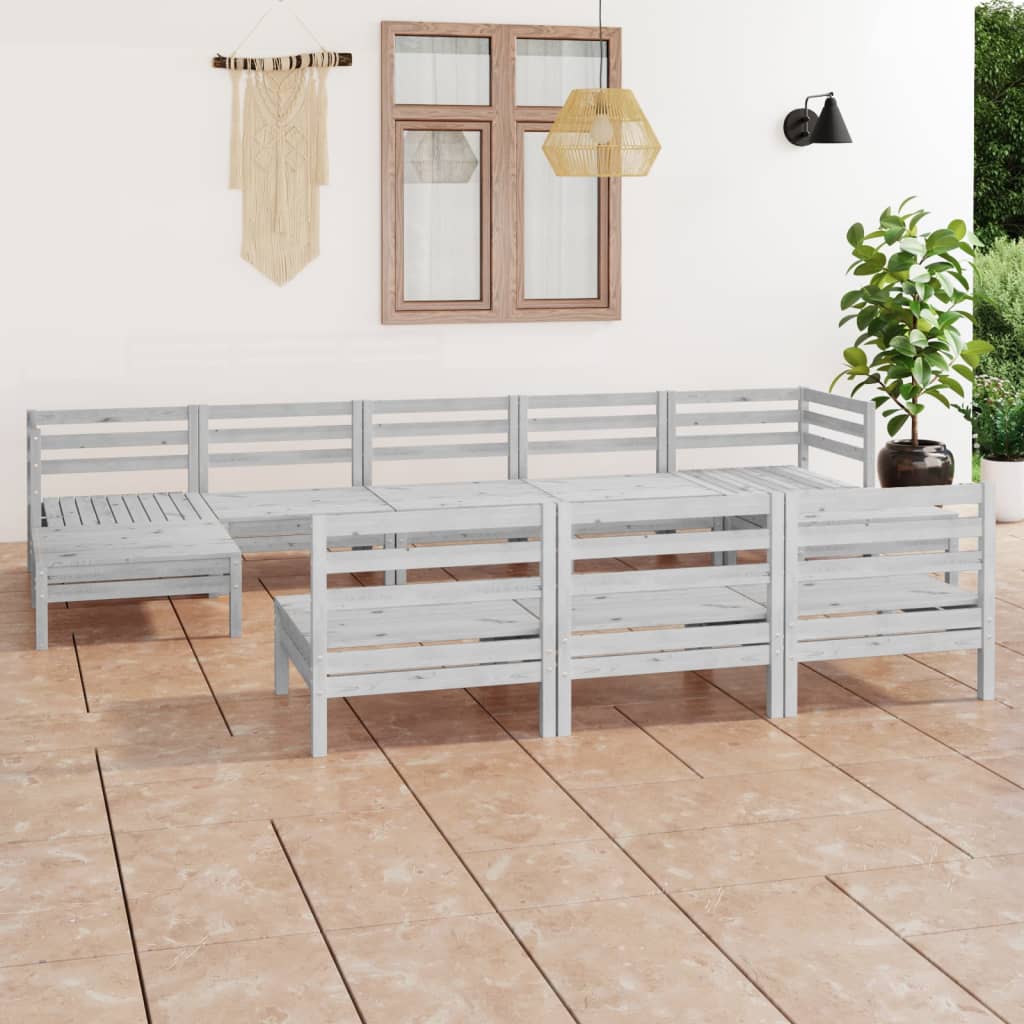 10 Piece Garden Lounge Set White Solid Pinewood