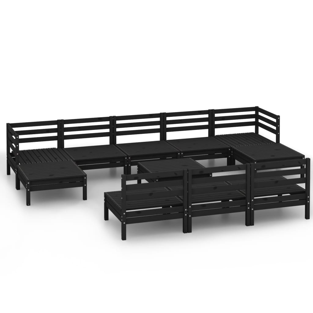 11 Piece Garden Lounge Set Black Solid Pinewood