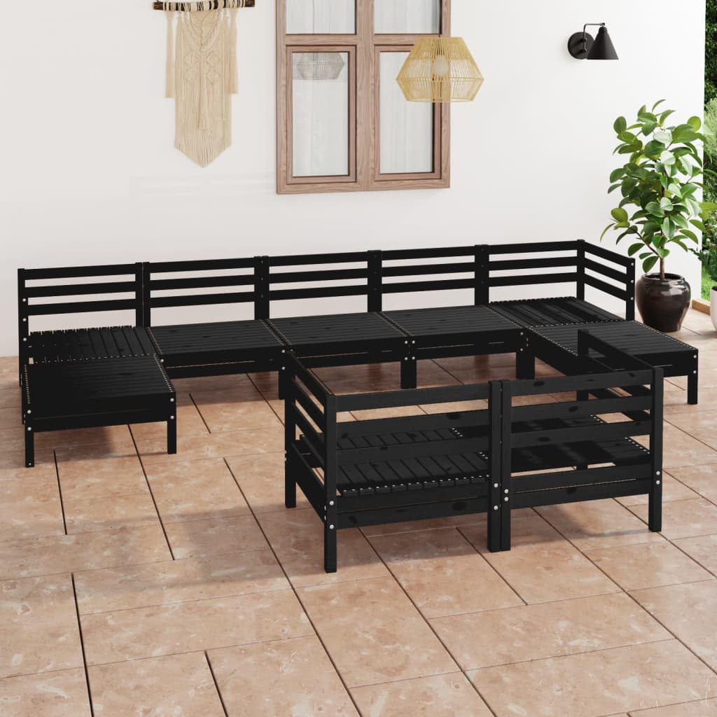 9 Piece Garden Lounge Set Black Solid Pinewood