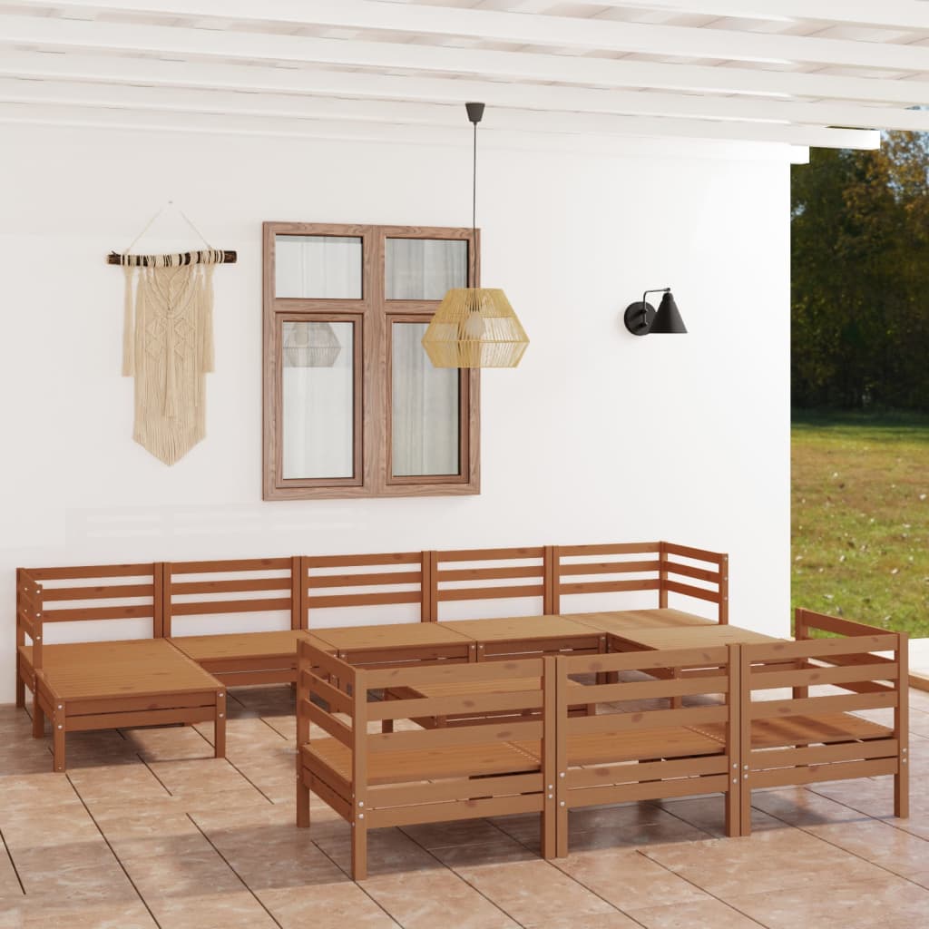 11 Piece Garden Lounge Set Honey Brown Solid Pinewood
