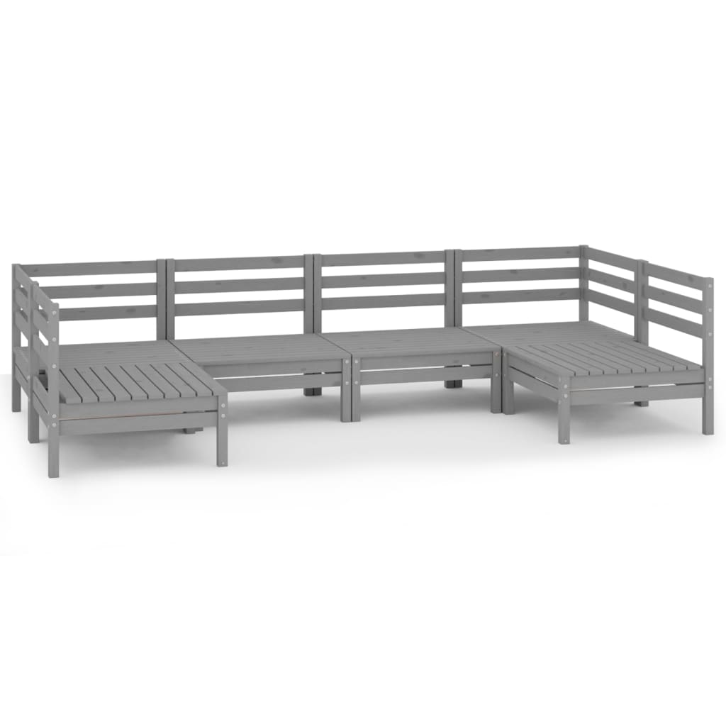 6 Piece Garden Lounge Set Grey Solid Pinewood