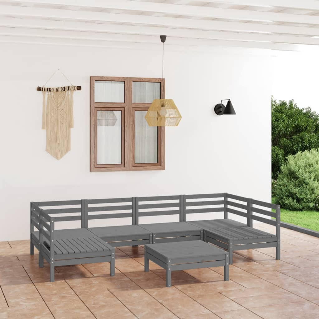 7 Piece Garden Lounge Set Grey Solid Pinewood