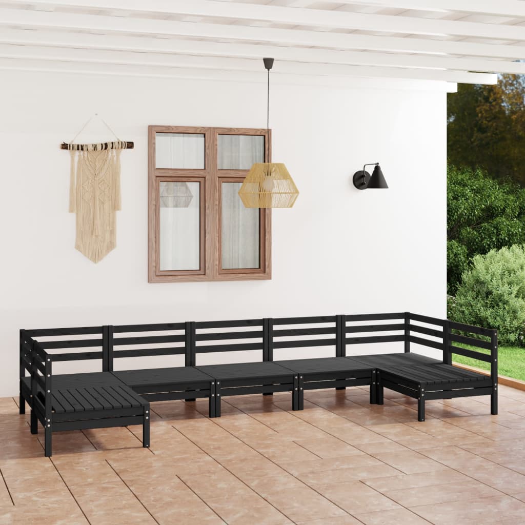 7 Piece Garden Lounge Set Black Solid Pinewood