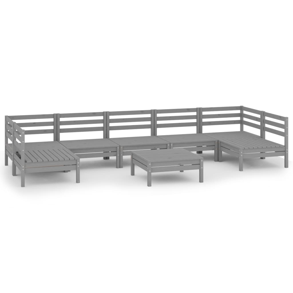8 Piece Garden Lounge Set Grey Solid Pinewood