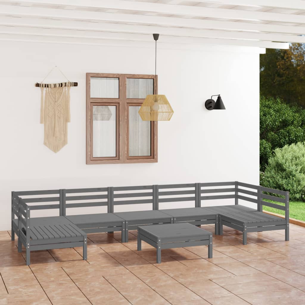 8 Piece Garden Lounge Set Grey Solid Pinewood