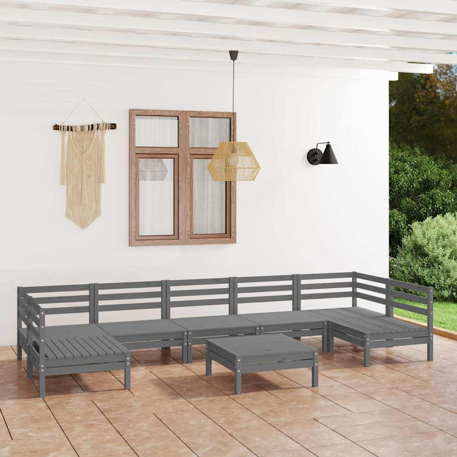 8 Piece Garden Lounge Set Grey Solid Pinewood