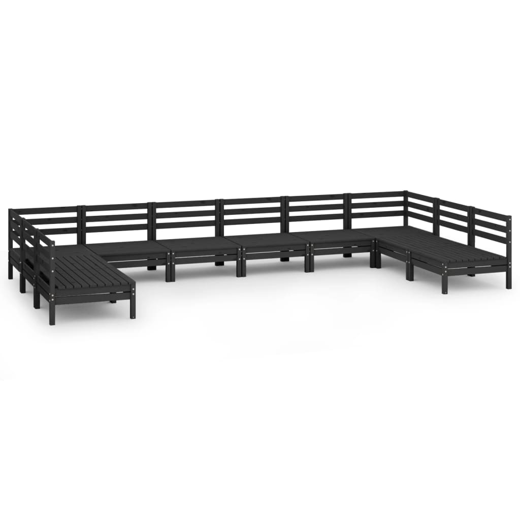10 Piece Garden Lounge Set Black Solid Pinewood