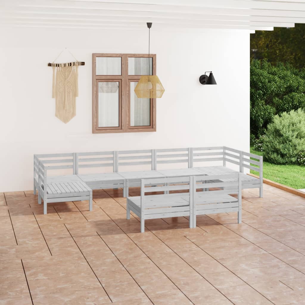 9 Piece Garden Lounge Set White Solid Pinewood