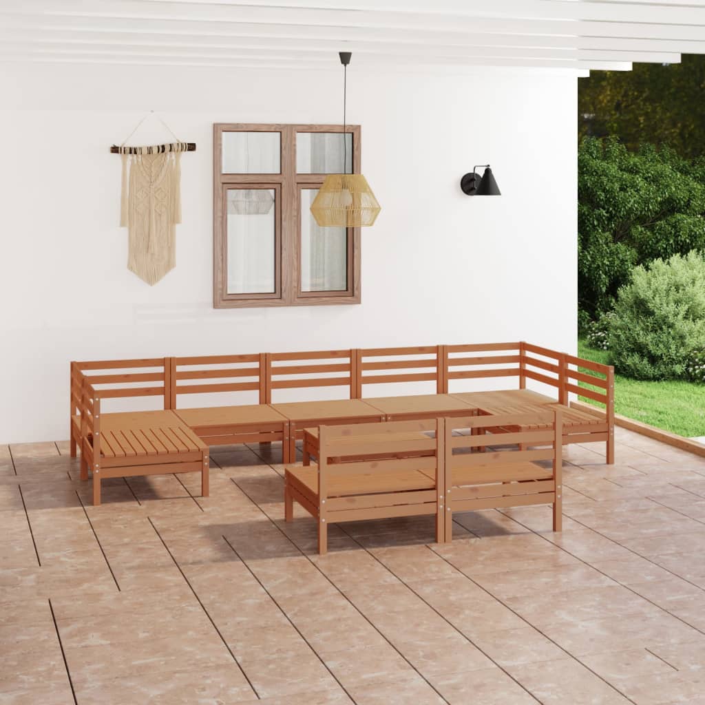 10 Piece Garden Lounge Set Honey Brown Solid Pinewood