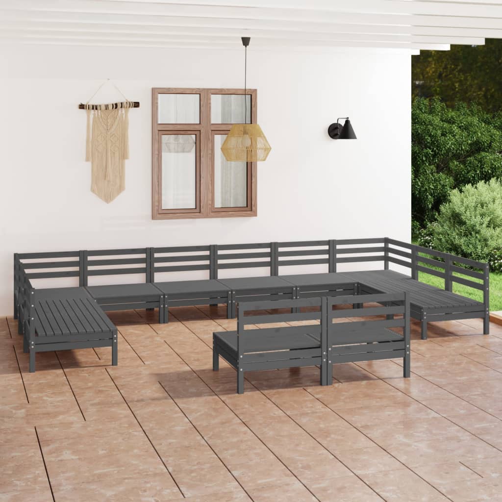 12 Piece Garden Lounge Set Grey Solid Pinewood
