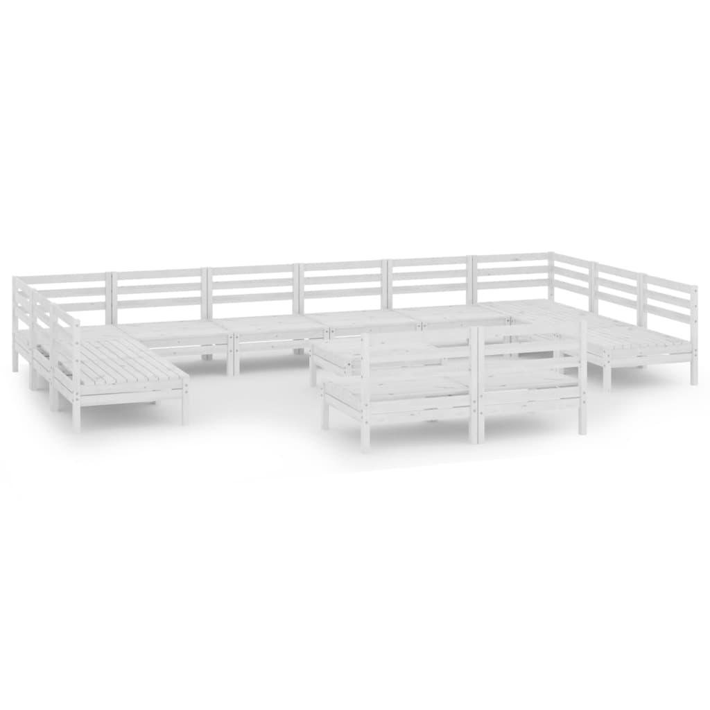 13 Piece Garden Lounge Set White Solid Pinewood