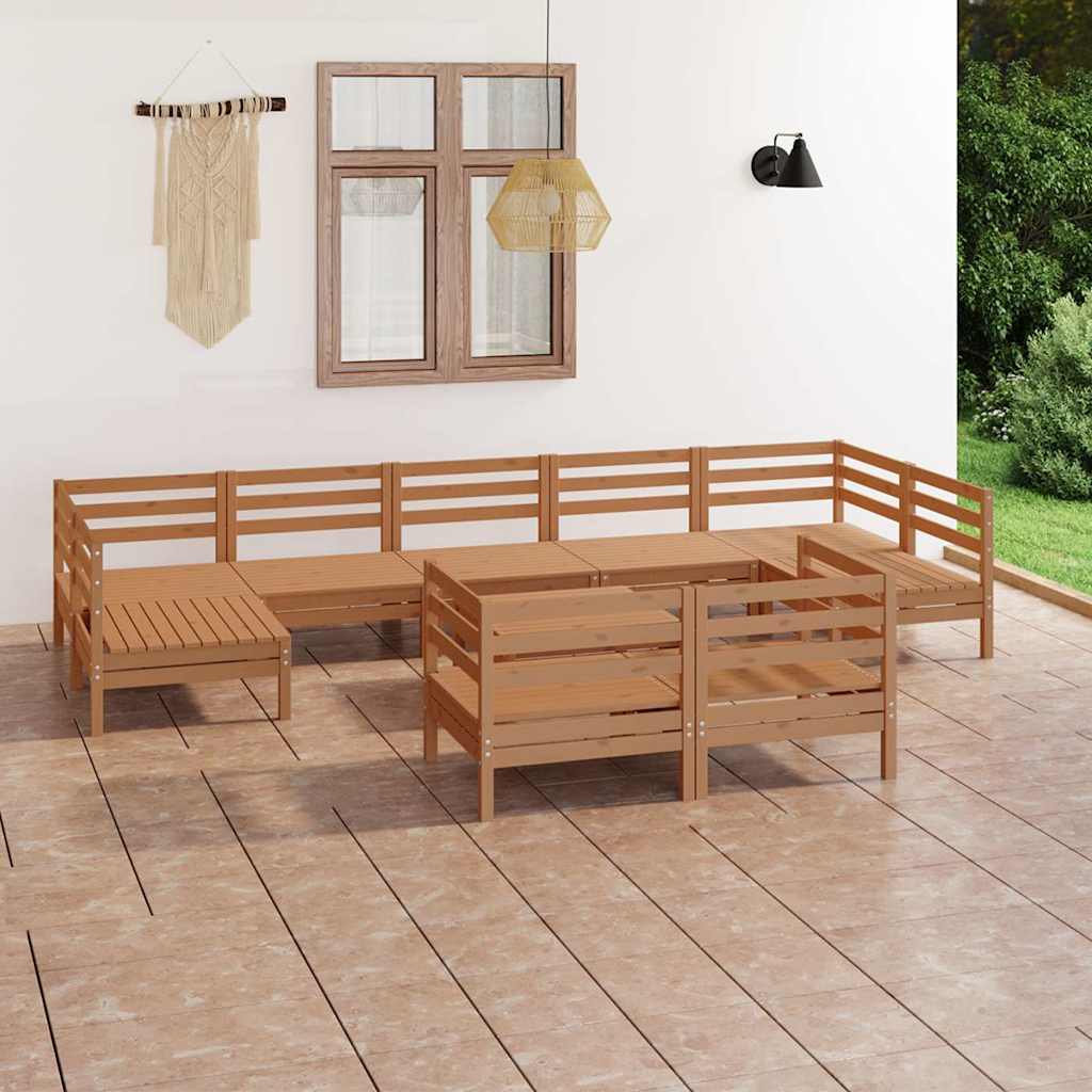 10 Piece Garden Lounge Set Honey Brown Solid Pinewood