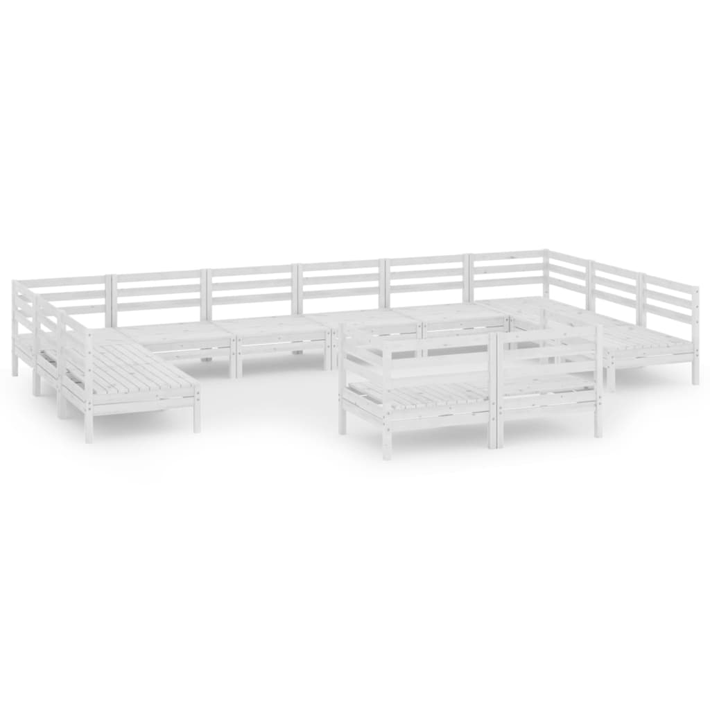 12 Piece Garden Lounge Set White Solid Pinewood
