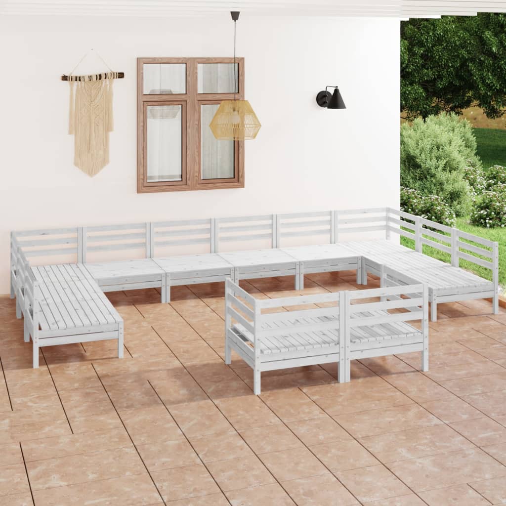 12 Piece Garden Lounge Set White Solid Pinewood