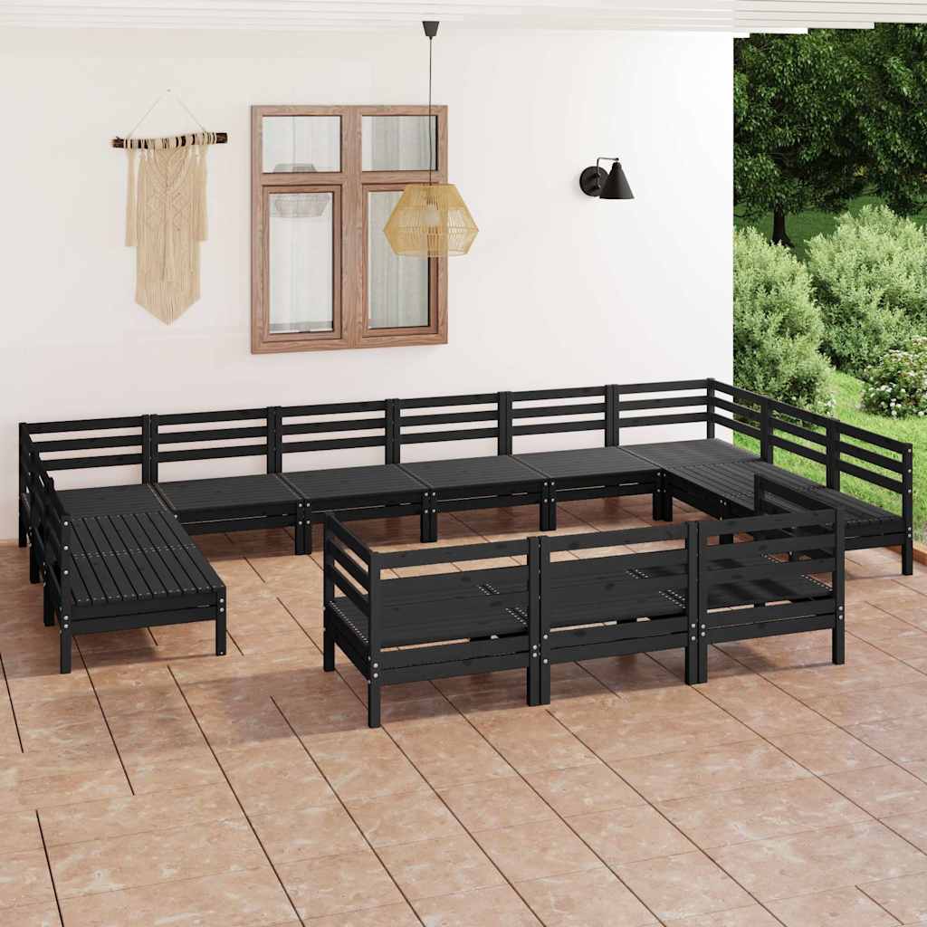 13 Piece Garden Lounge Set Black Solid Pinewood