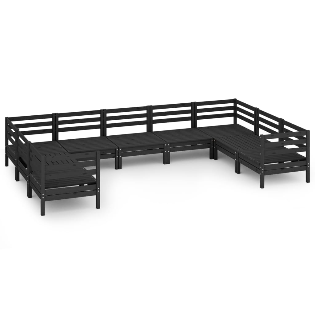 9 Piece Garden Lounge Set Black Solid Pinewood